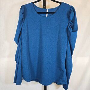 Plus Blue Puffed Long Sleeve Blouse